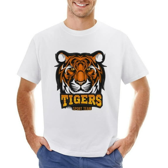 Tigers Sport Team Vintage T-shirt Mens Cotton Classic Crewneck Short Sleeve Tees Unisex White S