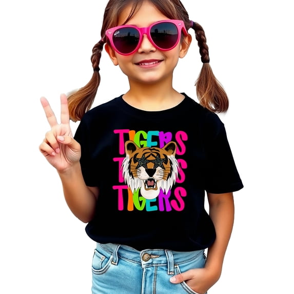Tigers Sports Fan Shirt for Women and Teens School Pride Tiger Mascot Tee Black Shirt Youth Medium