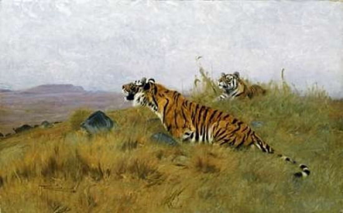 Tigers Stalking Their Prey Canvas Art - Wilhelm Kuhnert (12 x 18)