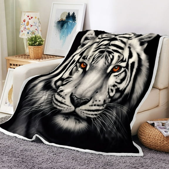 Tigers Throw Blanket, White Tiger Throw Blanket Fleece Animal Printed Blankets For Couch Beds 60X50inch