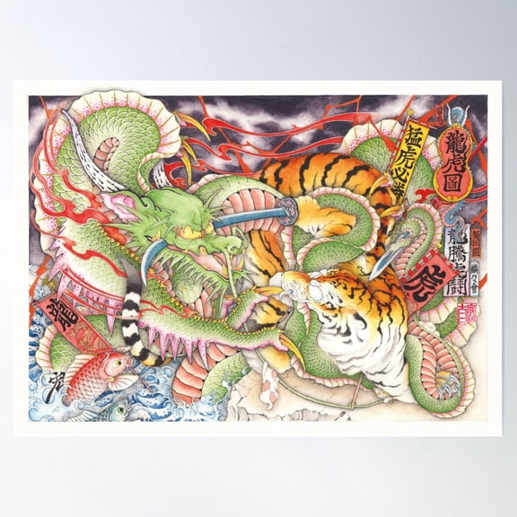 Tigers Vs Dragons Poster Wall Art, Modern Wall Decor For Living Room Bedroom, 8x12 UNFRAMED