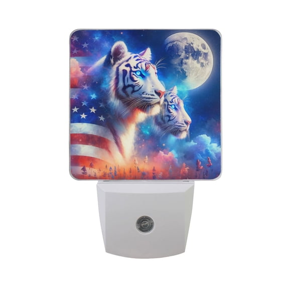 Tigers and American Flag Night Light 2 Pack LED Nightlight Plug into Wall Dusk to Dawn Sensor Soft White