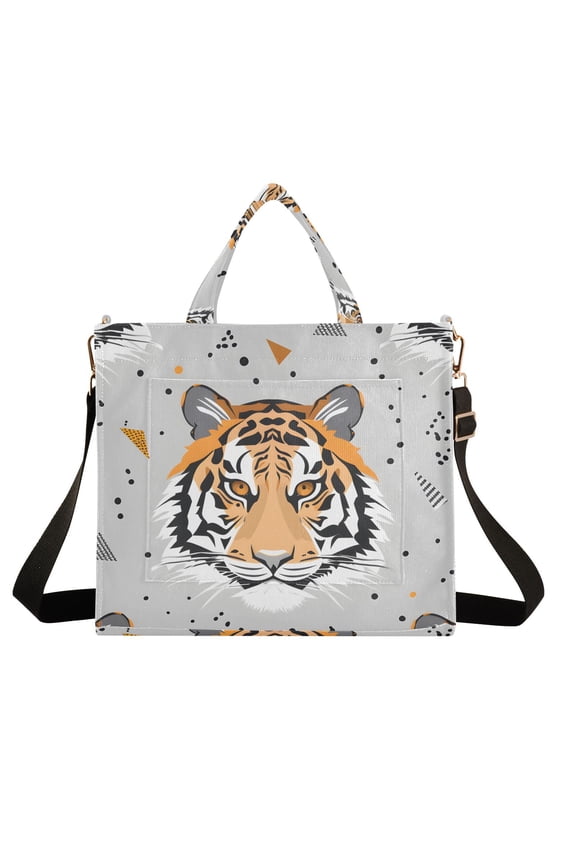 Tigers on Gray Corduroy Tote Bag Handbag Large Messenger Bag Shoulder Crossbody Zipper Bag Purse