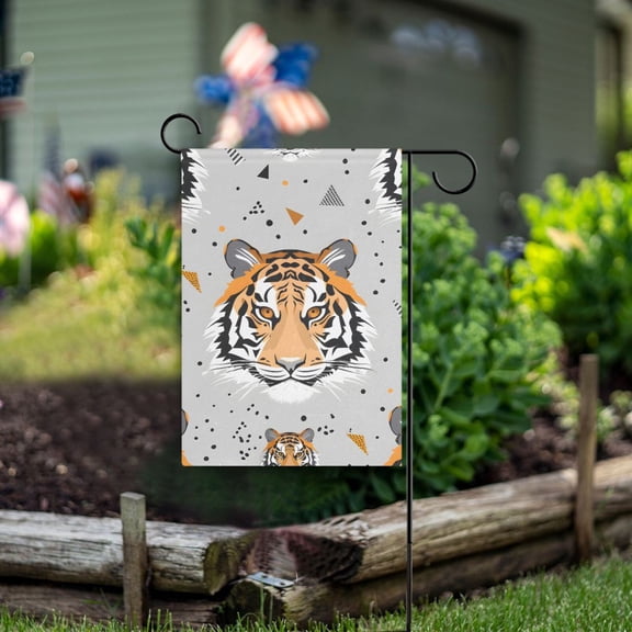 Tigers on Gray Garden Flag Double Sided Outdoor Banners for Courtyard Outdoor Lawn Farmhouse Holiday Decorations