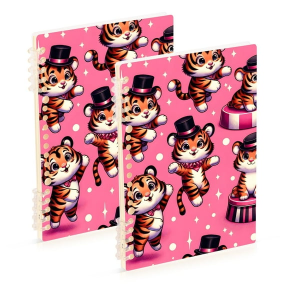 Tigers on Pink Ring Binder Notebook Journey Note Diary College Ruled Spiral Notebook Study Loose Leaf Paper A5 60 Pages