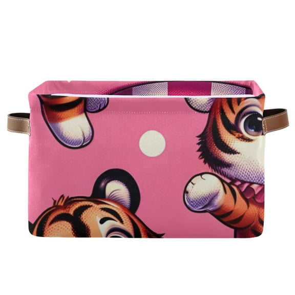 Tigers on Pink Storage Bins Baskets With Handles Storage Box Clothes Organizer Organization Toys