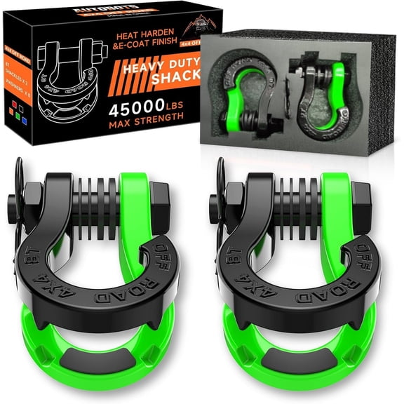 Tigertooth D Ring Shackles 45,000lb Break Strength, 3/4"Shackle D Rings Heavy Duty with 7/8 Pin for Tow Strap Winch Offroad Accessories Green