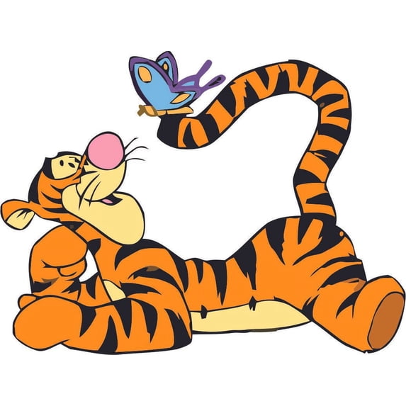 Tigger with Butterfly Design Cartoon Characters TV Show Toddler Toddlers Baby Boy Girl Nursery Design Wall Decals for Bedroom Children's Vinyls Kids Vinyl Art Decal Walls Rooms Size (12x20 inch)