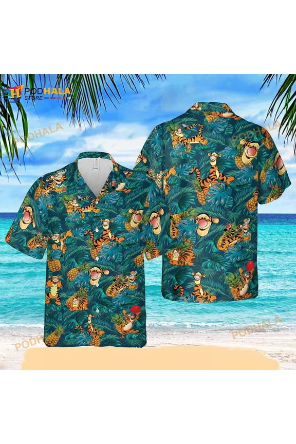 Tigger Funny Hawaiian Shirt, Button Up Shirt, Pineapple Hawaii Shirt