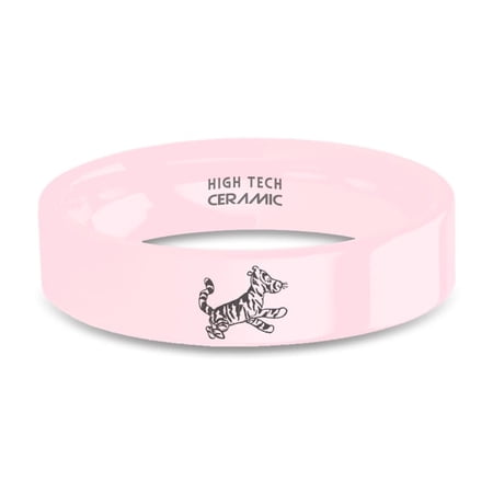 Tigger from Winnie-the-Pooh Engraved Pink Ceramic Wedding Band, 6mm, Size 5.5