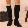thumbnail image 1 of Tight Knee High Boots for Women Suede Leather Tall Boots Chunky Block High Heel Fashion Boot Black 8.5, 1 of 7