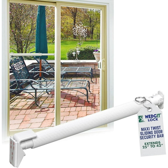 Tight Large Size Sliding Door Security Bar Extends 25 to 42”, Sliding Door Lock Bar to Keep Intruders from Getting in, Also Ideal for Sliding & Single Hung Windows, White