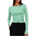 thumbnail image 1 of Tight Long Sleeve Shirts for Women Long Sleeve Crew Neck Top Slim Fit Milk Silk Brushed Thermal Tee Casual Loungewear Basic Undershirt Solid Color, 1 of 7