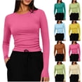 thumbnail image 1 of Tight Long Sleeve Shirts for Women Long Sleeve Crew Neck Top Slim Fit Milk Silk Brushed Thermal Tee Casual Loungewear Basic Undershirt Solid Color, 1 of 8