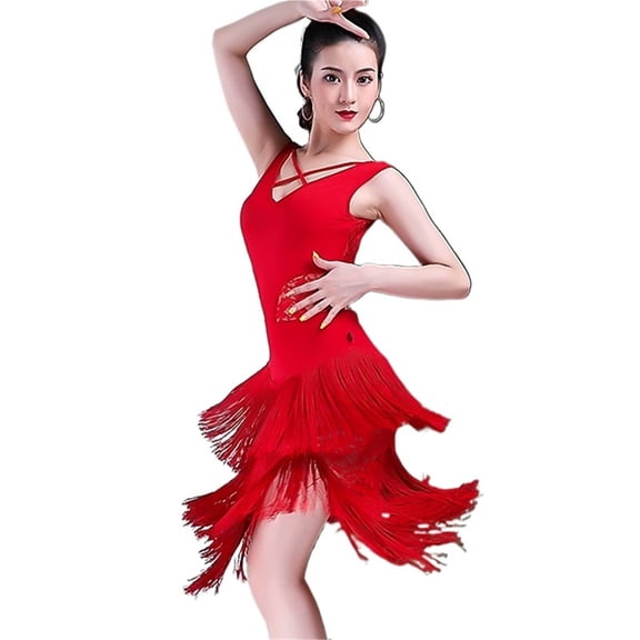 Tighten The Waist Line Dance Clothing Tassel Latin Dance Skirt Elegant Flowers Black Dress Backless Deep V-neck Sleeveless