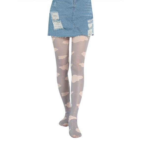 Tights High Waist Women Sheer Pantyhose Girls Heart/Floral/Cloud/Plaid Printing Leggings Pants