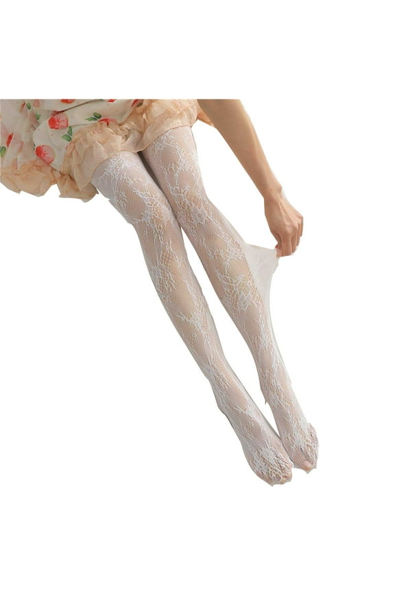 Tights Pattern Tights Fishnet Ribbon Floral Print Pantyhose Stockings Seggings Free Size (without Panties)