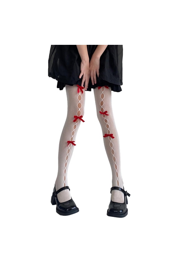 Tights With Bows, Cute Mesh Halloween Stockings, 80S 90S Gothic Lace Leggings, Stylish For Parties, White One Size, Size One Size