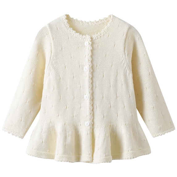Tigivemen Baby Girls Cardigan Sweater Toddler Long Sleeve Knit Solid Color Sweater Tops Size 1-2 Years,White