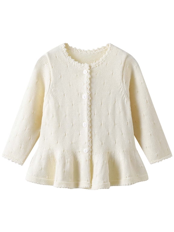Baby Girls Cardigan Sweater Toddler Long Sleeve Knit Solid Color Sweater Tops Size 1-2 Years,White