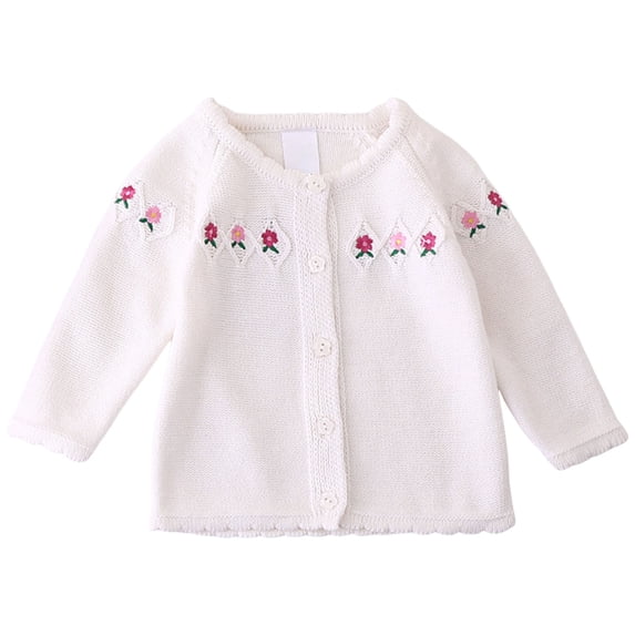 Tigivemen Floral Cardigan Sweaters for Girls Fall Clothes Toddler Baby Knitted Long Sleeve Sweater Size 18-24 Months,White
