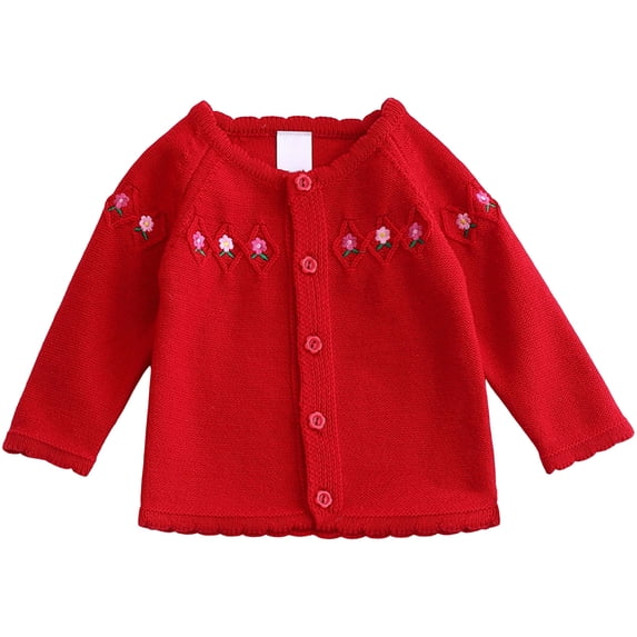 Tigivemen Floral Cardigan Sweaters for Girls Fall Clothes Toddler Baby Knitted Long Sleeve Sweater Size 3-4 Years,Red