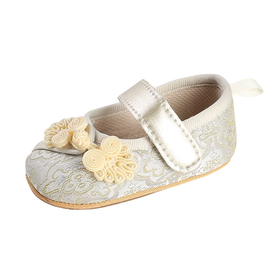 Tigivemen Flower Girl Dress Shoes Infant Baby Mary Jane Flats with Non Slip Bow Cirb Shoe for Newborn Yellow Size 5