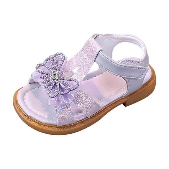 Tigivemen Flower Girl Dressy Shoes Toddler Sandals with Bow Summer Soft Sole Open Toe Sandal Sweet Cute Girls Flats Purple Size 11
