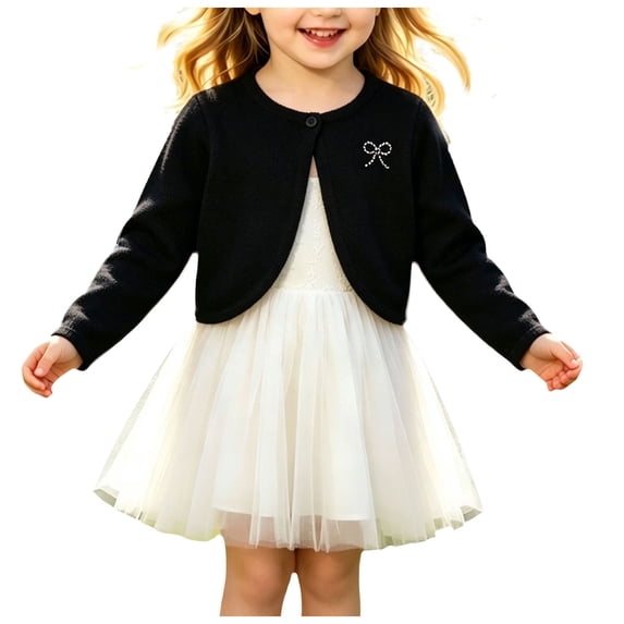 Tigivemen Girl's Bolero Shrug Cardigan Sweaters with Bows Fall Clothes Dressy Cropped Sweater Cover Ups Size 7-8 Years