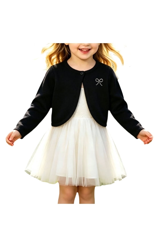 Girl's Bolero Shrug Cardigan Sweaters with Bows Fall Clothes Dressy Cropped Sweater Cover Ups Size 9-10 Years