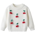 thumbnail image 1 of Tigivemen Girl's Knitted Sweaters Cherry Crewneck Long Sleeve Pullover Tops Fall Winter Clothes Size 3-4 Years,White, 1 of 5