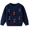 thumbnail image 1 of Tigivemen Girl's Knitted Sweaters Cherry Crewneck Long Sleeve Pullover Tops Fall Winter Clothes Size 4-5 Years,Navy, 1 of 5