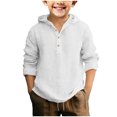 thumbnail image 1 of Tigivemen Hoodied Henley Shirts for Boys Long Sleeve School Shirt with Buttons Casual Beach Jacket Tshirts White Size 12-13 Years, 1 of 4