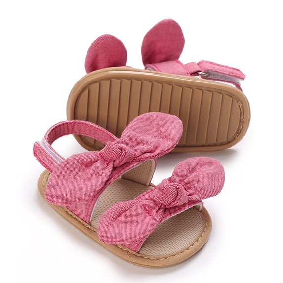 Tigivemen Infant Baby Girls Summer Sandals Bowknot Soft Sole Flat Shoes for Walking Hot Pink Size 6