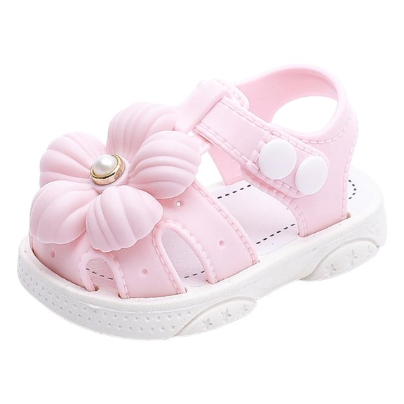 Tigivemen Infant Baby Shoe Toddler Closed Toe Sandals Flower Summer Water Shoes for Kids Wedding Dress Flat Sandal Pink Size 4