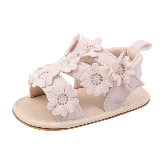 Tigivemen Infant Baby Walking Sandals Open Toe Flower Shoes Girls Summer Sandals Beige Size 3