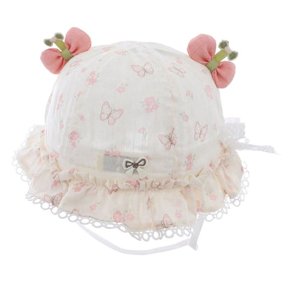 Tigivemen Infant Sun Hats Summer Bucket Hat Breathable Girl Bonnet Cap Lace Wide Brim Sunhats with Bow Pink Size 3-18 Months