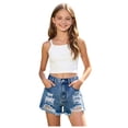 thumbnail image 1 of Tigivemen Jeans for Teen Girls Trendy Ripped Shorts Vintage High Waist Denim Shorts with Elastic Waistband Blue 7-8 Years, 1 of 6