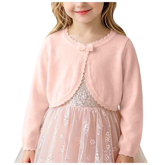 Tigivemen Kids Girls Cardigan Sweater Cute Bow Button Shrug Cropped Sweaters Size 9-10 Years