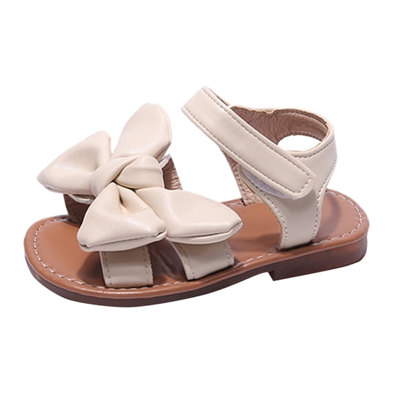 Tigivemen Little Girls Strappy Summer Sandals with Bow Fashion Open Toe Beach Shoes Cute Dress Sandal Beige Size 10.5