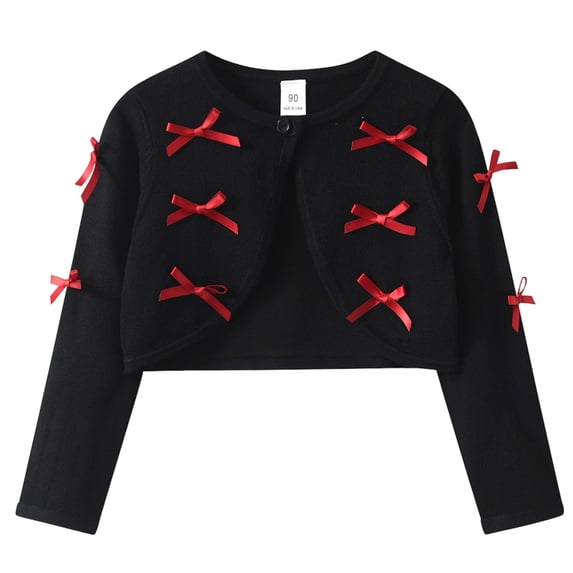 Tigivemen Shrug Sweaters for Girls with Bow Sweat Long Sleeve Cropped Cardigan Kids Clothes Size 5-6 Years,Black