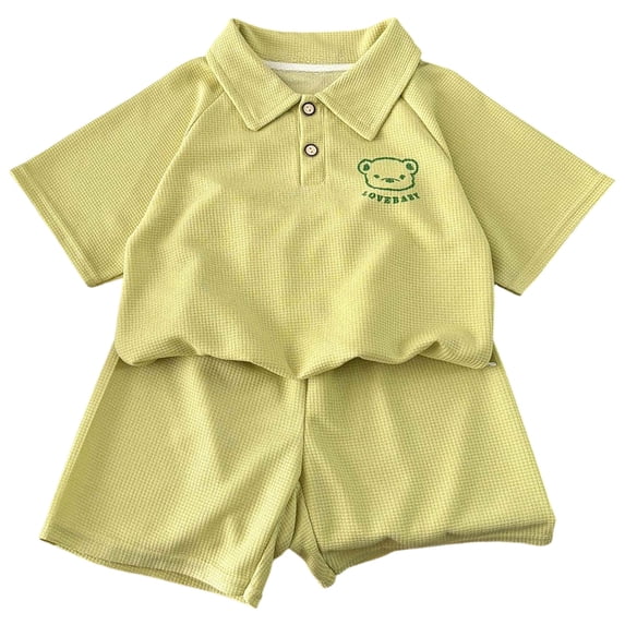Tigivemen Summer Outfits Short Sleeve T Shirts 2Pcs Set for Toddler Girls Boys Lapel Cartoon Baby Clothes Green,3-4 Years