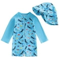 thumbnail image 1 of Tigivemen Toddler Baby Boy Rash Guard Swimsuit Long Sleeve Swimwear Infant Bathing Suit with Sunhats 2Pcs Set Size 3-6 Months, 1 of 5