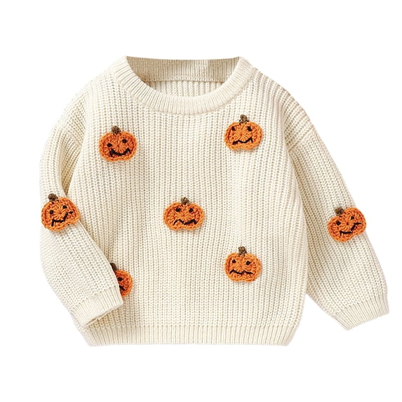 Tigivemen Toddler Baby Pullover Tops Pumpkin Printed Long Sleeve Sweaters for Kids Halloween Outfits Size 12-18 Months,Beige