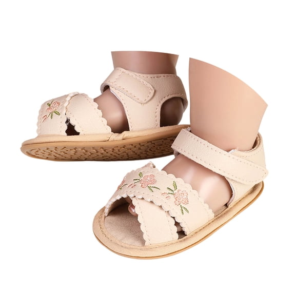 Tigivemen Toddler Baby Strap Slip Sandals Open Toe Walking Summer Shoes Infants Floral Sandals Beige Size 5