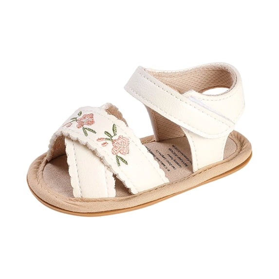 Tigivemen Toddler Baby Strap Slip Sandals Open Toe Walking Summer Shoes Infants Floral Sandals White Size 5