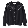 thumbnail image 1 of Tigivemen Toddler Girl Sweaters Rhinestone Knitted Cotton Cardigan Jacket with Buttons Size 5-6 Years,Black, 1 of 4