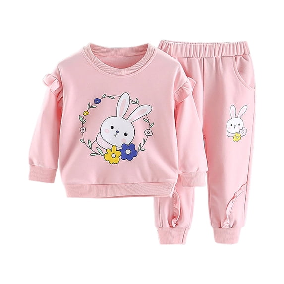 Tigivemen Toddler Girls Fall Clothes Long Sleeve Outfits Baby Girl Clothes Kids Printed Sweatshirt Pant and Top Set Pink Size 3-4 Years