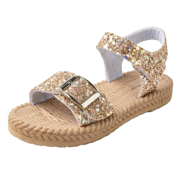 Tigivemen Toddler Girls Summer Sandals Sequin Sandal with Soft Woven Sole Adjustable Strap Kids Girl Shoes Gold Size 1.5