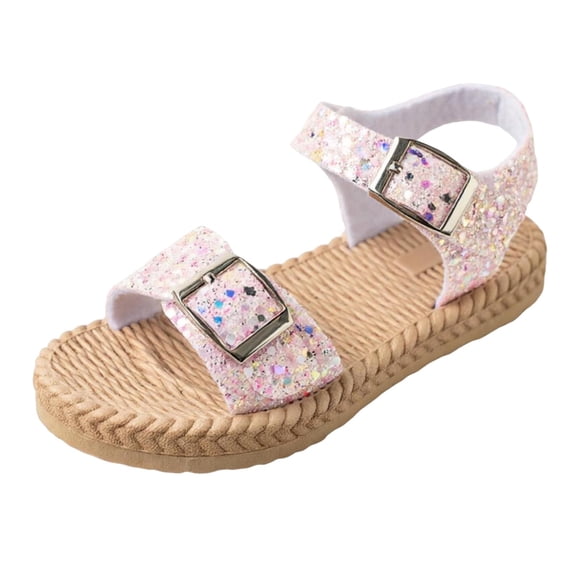 Tigivemen Toddler Girls Summer Sandals Sequin Sandal with Soft Woven Sole Adjustable Strap Kids Girl Shoes Red Size 12.5